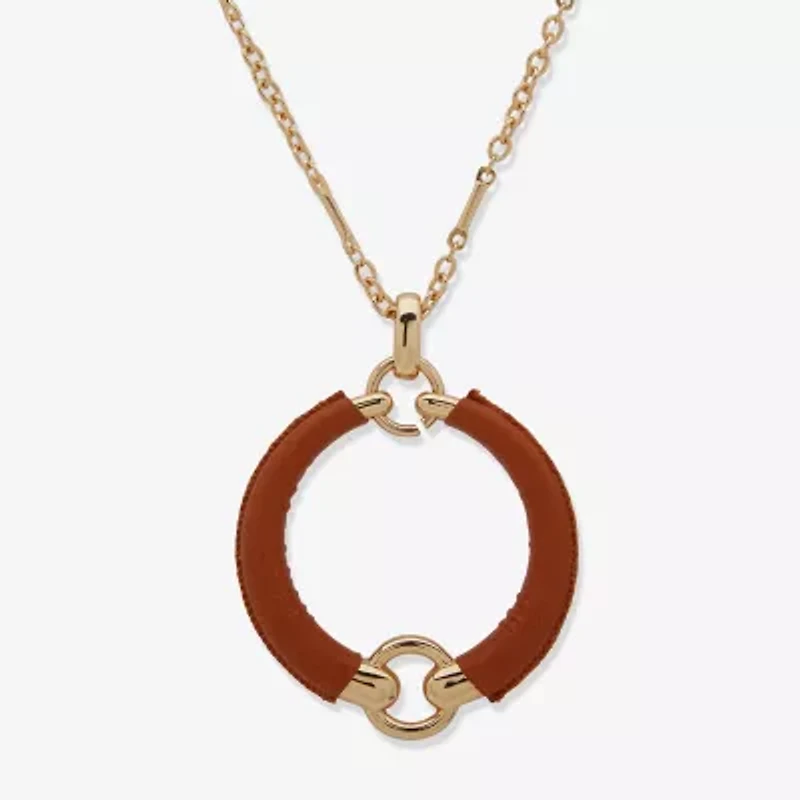 Worthington Gold Tone Cognac Leather Womens 34 Inch Pendant Necklace