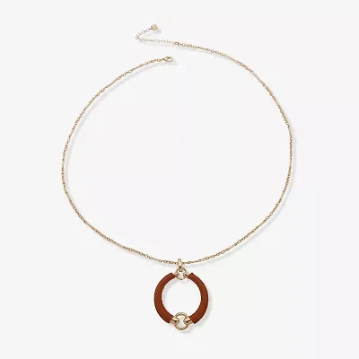 Worthington Gold Tone Cognac Leather Womens 34 Inch Pendant Necklace