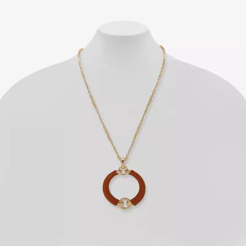 Worthington Gold Tone Cognac Leather Womens 34 Inch Pendant Necklace
