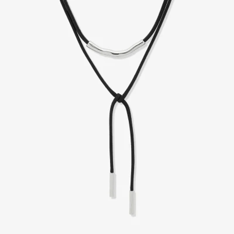 Worthington Silver Tone & Black Cord Bolo Womens 17 Inch Y Necklace