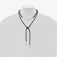 Worthington Silver Tone & Black Cord Bolo Womens 17 Inch Y Necklace