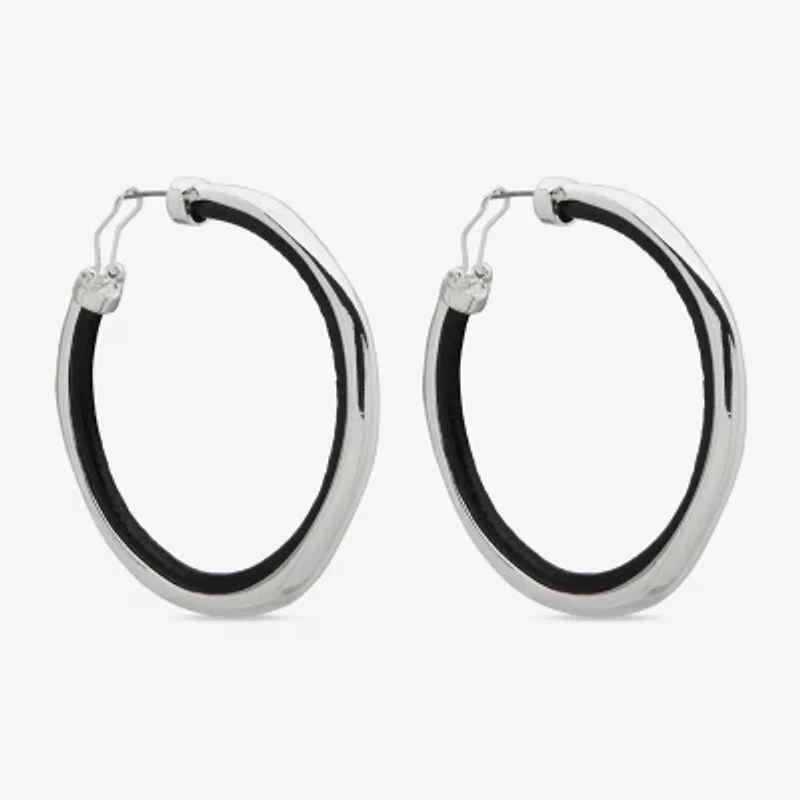 Worthington Silver Tone & Black Cord Womens 58.4mm Hoop Earrings