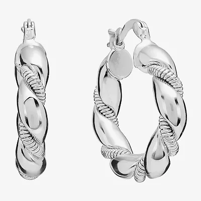 Silver Reflections Twisted Womens 28.1mm Hoop Earrings
