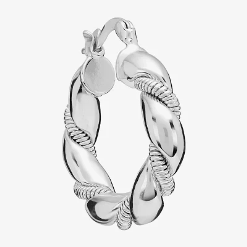 Silver Reflections Twisted Womens 28.1mm Hoop Earrings