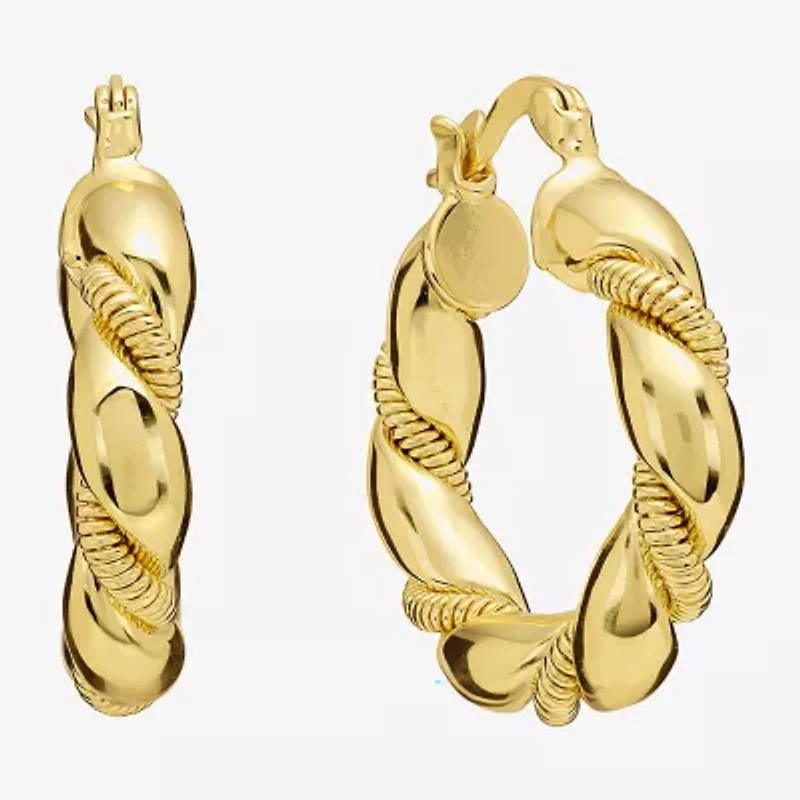 Silver Reflections Twisted Womens 14K Gold Over Brass 28.1mm Hoop Earrings