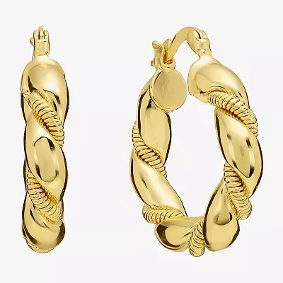 Silver Reflections Twisted Womens 14K Gold Over Brass 28.1mm Hoop Earrings