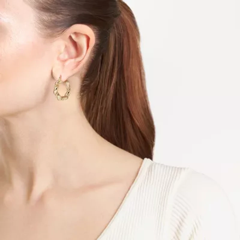 Silver Reflections Twisted Womens 14K Gold Over Brass 28.1mm Hoop Earrings