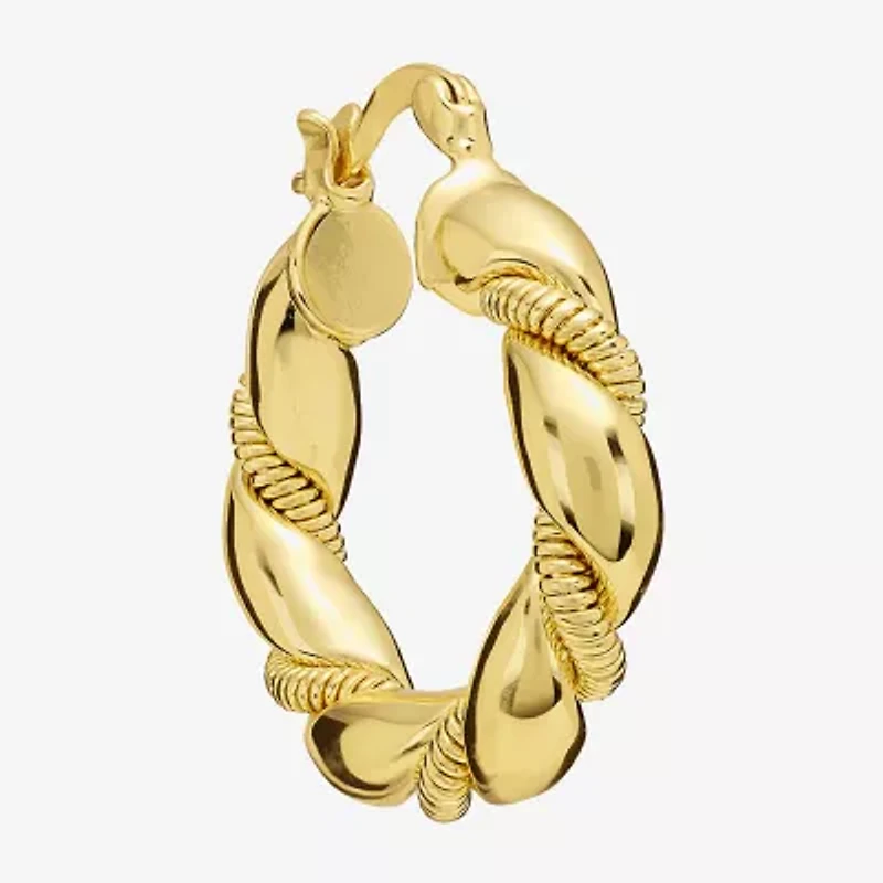 Silver Reflections Twisted Womens 14K Gold Over Brass 28.1mm Hoop Earrings