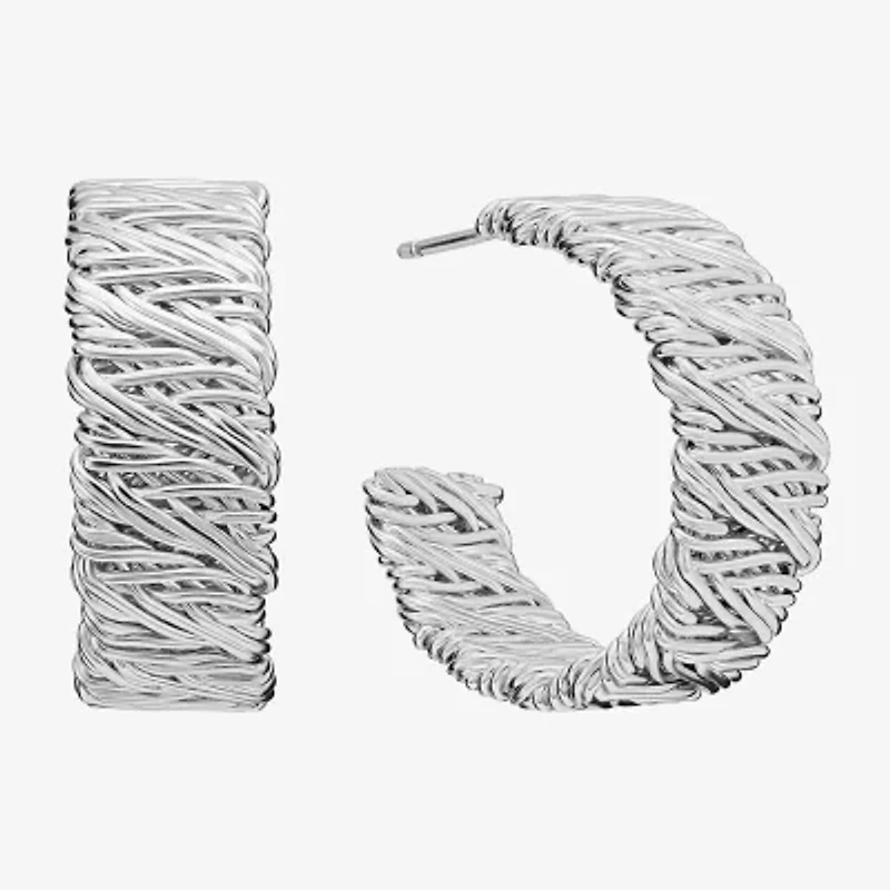 Silver Reflections Womens 23.6mm Hoop Earrings