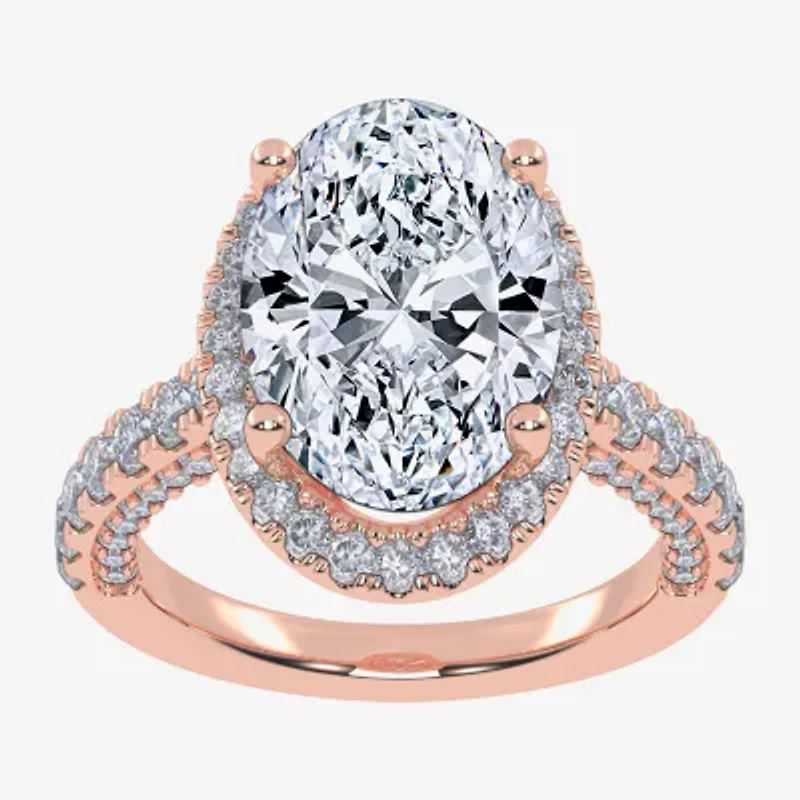G-H / Vs2-Si1) Womens / CT. T.W. Lab Grown White Diamond 14K Gold Side Stone Halo Engagement Ring