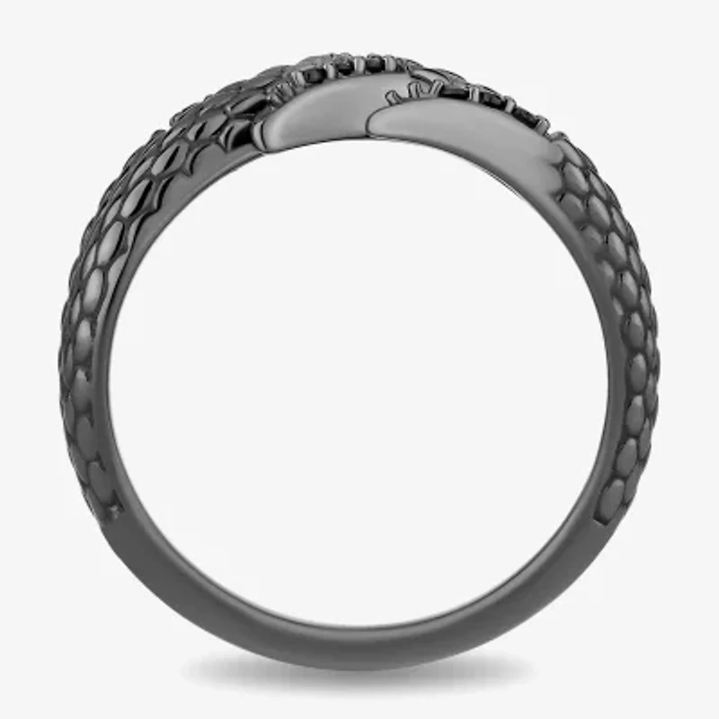 Enchanted Disney Fine Jewelry Womens 1/10 CT. T.W. Natural Black Diamond Sterling Silver Maleficent Bypass  Cocktail Ring