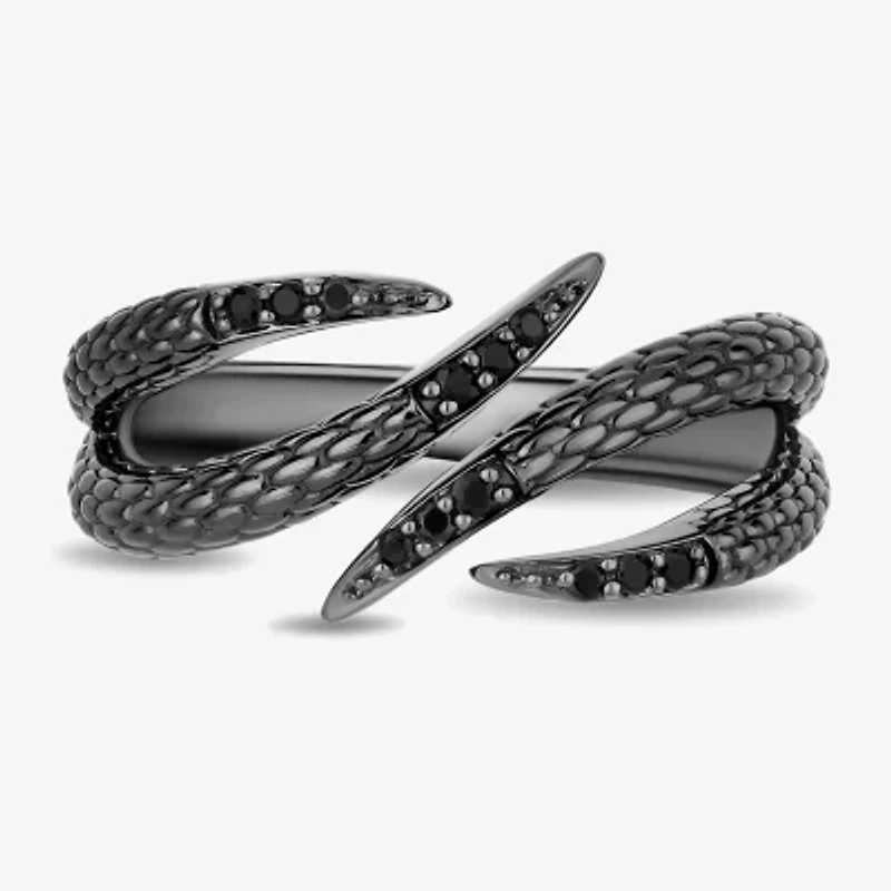 Enchanted Disney Fine Jewelry Womens 1/10 CT. T.W. Natural Black Diamond Sterling Silver Maleficent Bypass Cocktail Ring