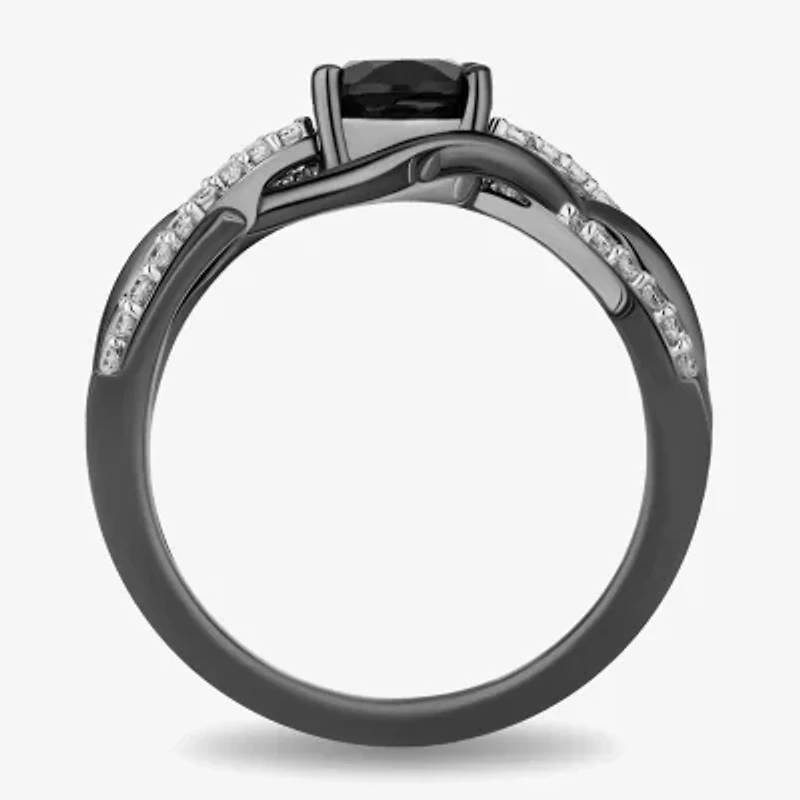 Enchanted Disney Fine Jewelry Womens 1/5 CT. Genuine Black Onyx Sterling Silver Oval Maleficent Side Stone Cocktail Ring