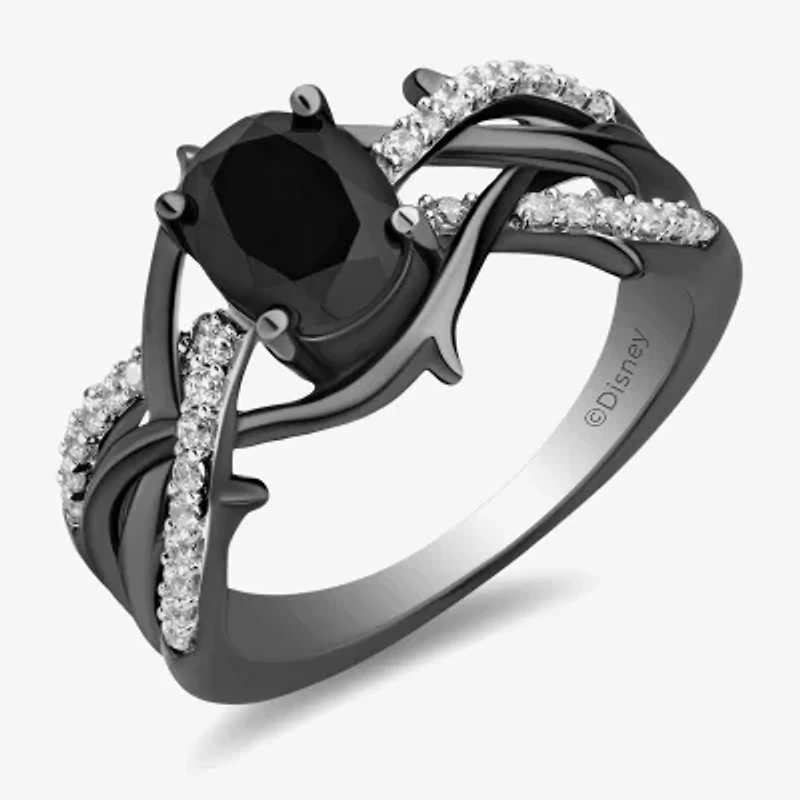 Enchanted Disney Fine Jewelry Womens 1/5 CT. Genuine Black Onyx Sterling Silver Oval Maleficent Side Stone Cocktail Ring