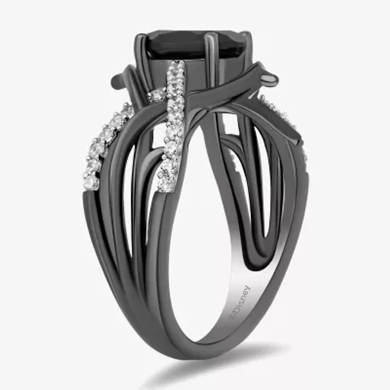 Enchanted Disney Fine Jewelry Womens 1/5 CT. Genuine Black Onyx Sterling Silver Oval Maleficent Side Stone Cocktail Ring
