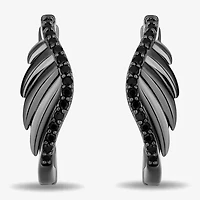 Enchanted Disney Fine Jewelry Womens 1/5 CT. Natural Black Diamond Sterling Silver 14.9mm Wing Maleficent Hoop Earrings