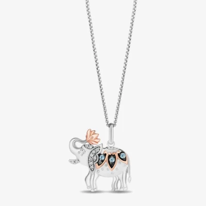 Enchanted Disney Fine Jewelry Womens Diamond Accent Genuine Blue Topaz 14K Rose Gold Over Silver Sterling Silver 18 Inch Pendant Necklace