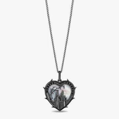Enchanted Disney Fine Jewelry Womens 1/10 CT. T.W. Genuine White Mother Of Pearl Sterling Silver Heart 18 Inch Pendant Necklace
