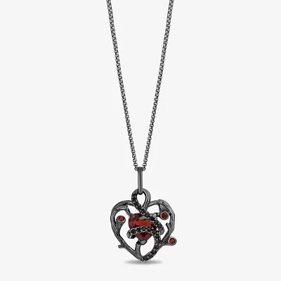 Enchanted Disney Fine Jewelry Womens 1/6 CT. T.W. Genuine Red Garnet Sterling Silver Heart 18 Inch Pendant Necklace