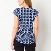 Liz Claiborne Womens Crew Neck Short Sleeve Blouse