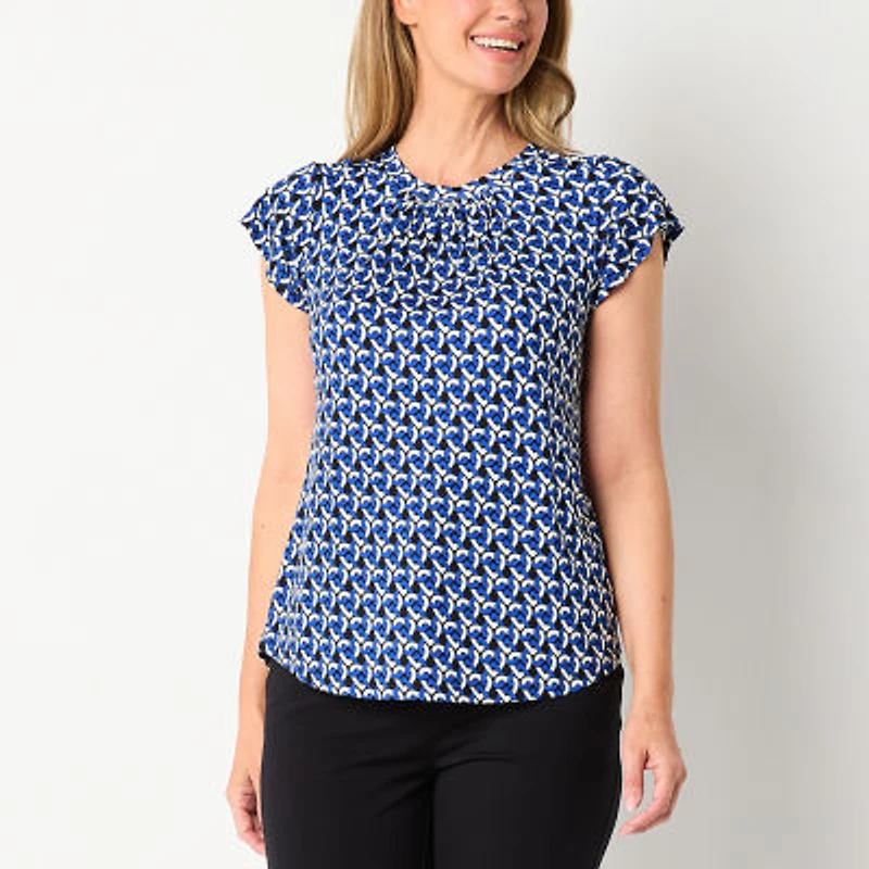 Liz Claiborne Womens Crew Neck Short Sleeve Blouse