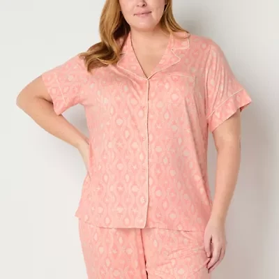 Liz Claiborne Cool and Calm Womens Short Sleeve Plus Pajama Top