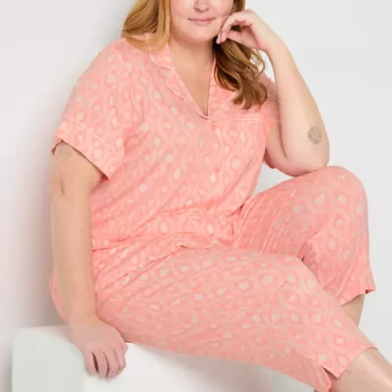 Liz Claiborne Cool and Calm Womens Short Sleeve Plus Pajama Top