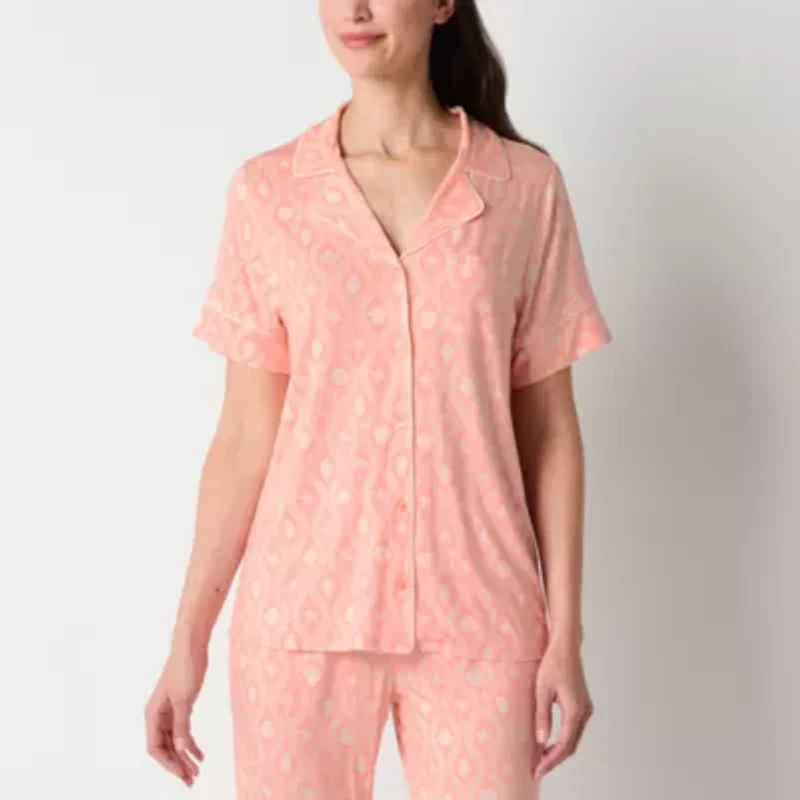 Liz Claiborne Cool and Calm Womens Short Sleeve Pajama Top
