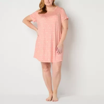 Liz Claiborne Cool and Calm Womens Crew Neck Short Sleeve Plus Nightshirt