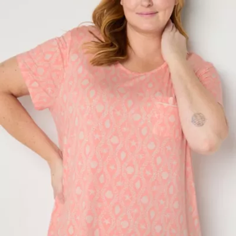 Liz Claiborne Cool and Calm Womens Crew Neck Short Sleeve Plus Nightshirt