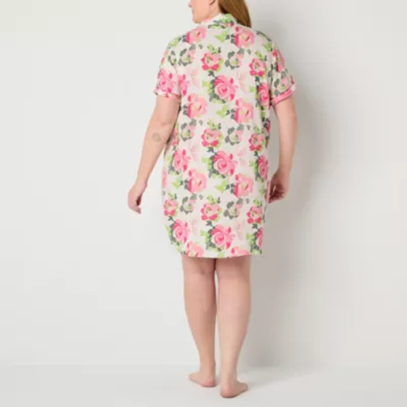Liz Claiborne Womens Poplin Short Sleeve Plus Nightshirt