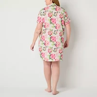 Liz Claiborne Womens Poplin Short Sleeve Plus Nightshirt