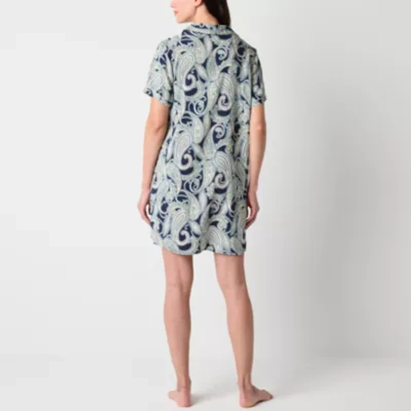 Liz Claiborne Womens Poplin Short Sleeve Nightshirt