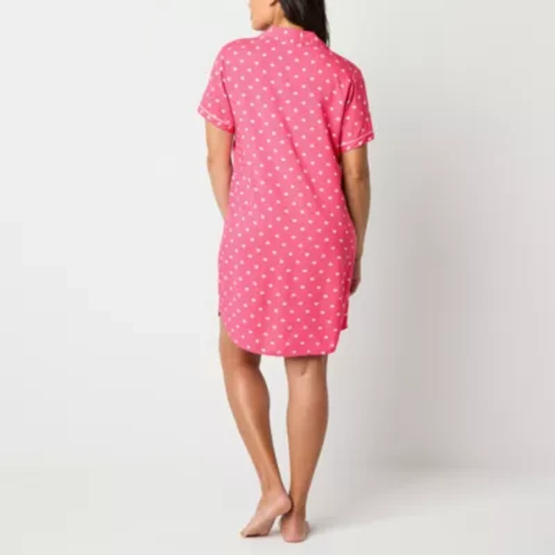 Liz Claiborne Womens Poplin Short Sleeve Nightshirt