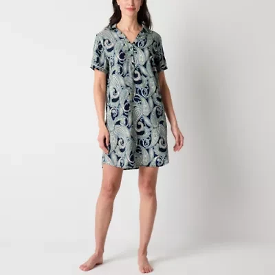 Liz Claiborne Womens Poplin Short Sleeve Nightshirt