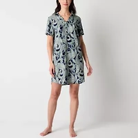 Liz Claiborne Womens Poplin Short Sleeve Nightshirt