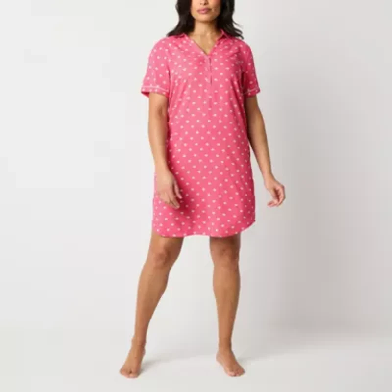 Liz Claiborne Womens Poplin Short Sleeve Nightshirt