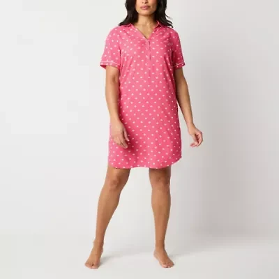 Liz Claiborne Womens Poplin Short Sleeve Nightshirt