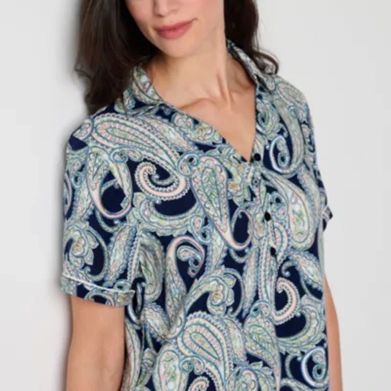 Liz Claiborne Womens Poplin Short Sleeve Nightshirt