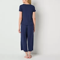 Liz Claiborne Womens Rib V-Neck Short Sleeve 2-pc. Pajama Sets