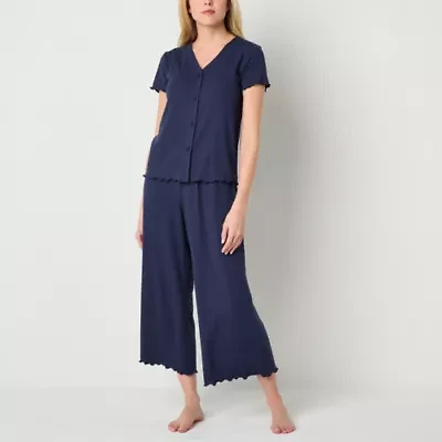Liz Claiborne Womens Rib V-Neck Short Sleeve 2-pc. Pajama Sets
