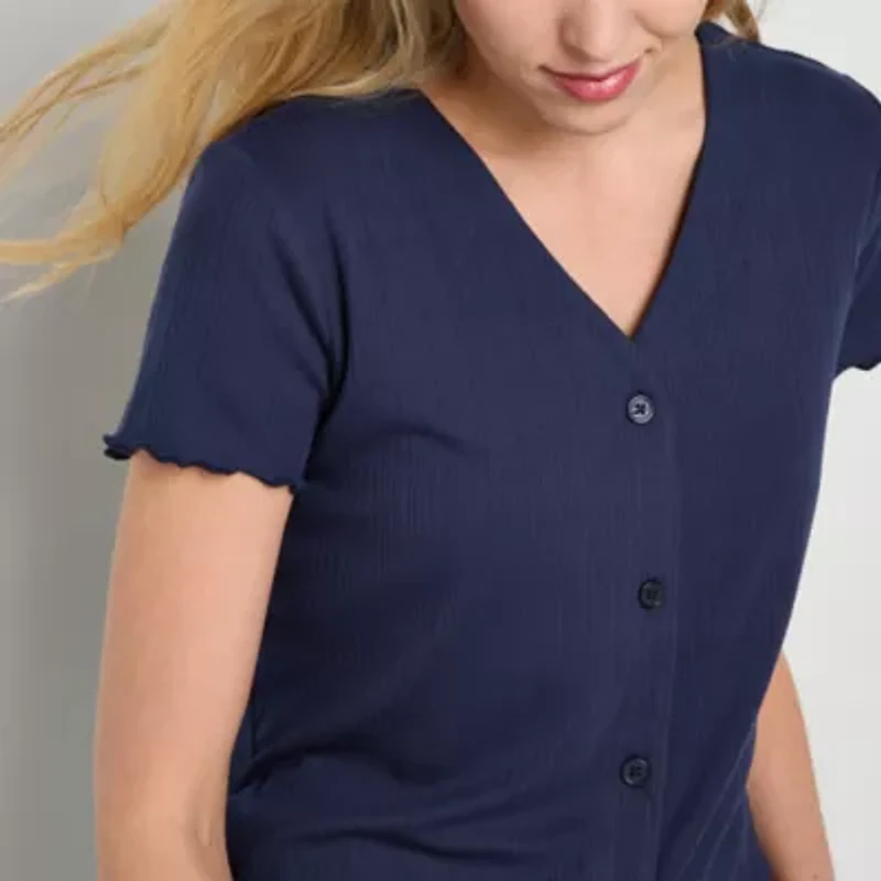 Liz Claiborne Womens Rib V-Neck Short Sleeve 2-pc. Pajama Sets