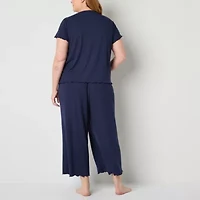 Liz Claiborne Womens Rib V-Neck Short Sleeve 2-pc. Plus Pajama Sets