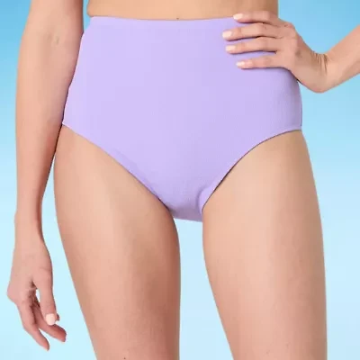 Liz Claiborne Womens Lined Textured High Waist Bikini Swimsuit Bottom