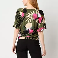 Liz Claiborne Womens V Neck Short Sleeve Wrap Shirt