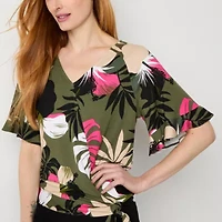 Liz Claiborne Womens V Neck Short Sleeve Wrap Shirt