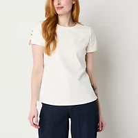 Liz Claiborne Womens Round Neck Short Sleeve Blouse