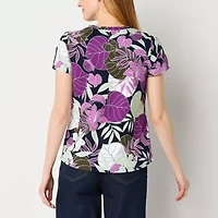 Liz Claiborne Womens Round Neck Short Sleeve Blouse