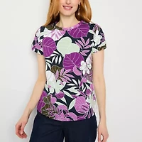 Liz Claiborne Womens Round Neck Short Sleeve Blouse