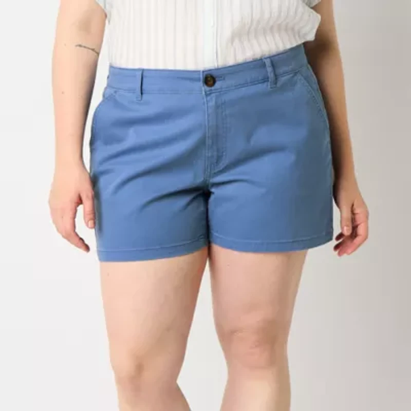 a.n.a Womens 4 1/2" Mid Rise Chino Short-Plus